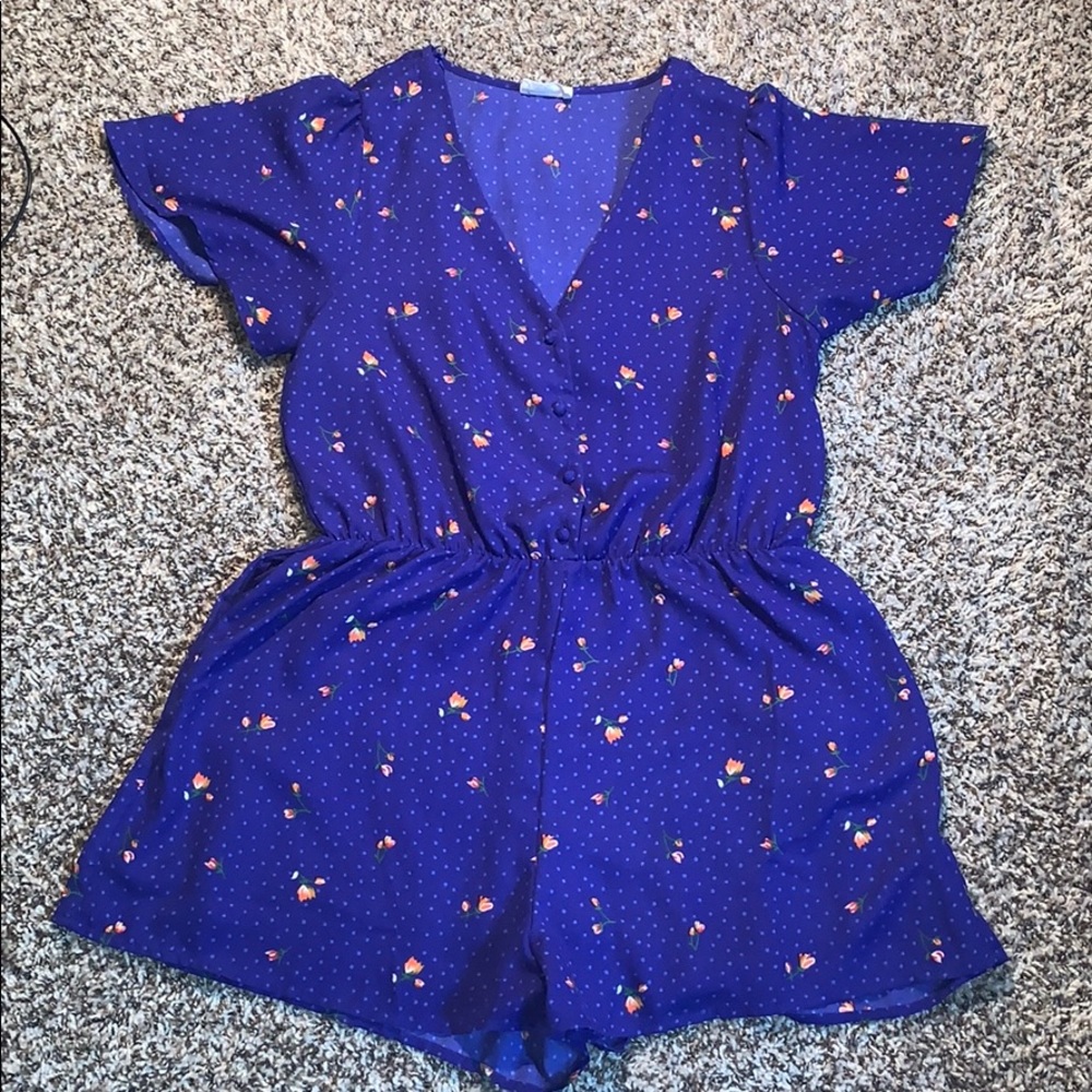 [SIENNA SKY] Blue Floral & Polka Dot Romper